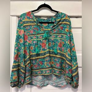 Spell & The Gypsy Folk Town Blouse Turquoise Size M